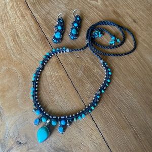 Bali Isha Elafi Turquoise and Opal Adjustable Snake style Necklace and Earrings